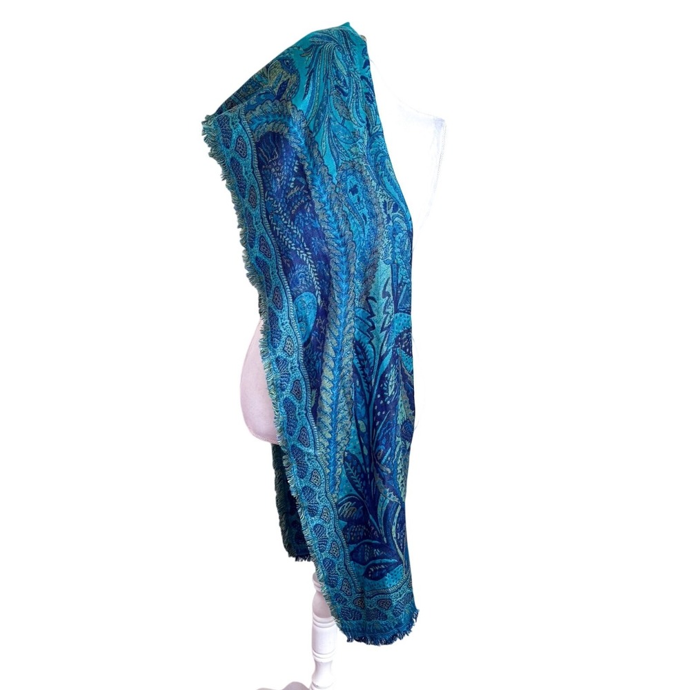 Floral Womens‎ Boho Paisley Fringe Scarf Wrap One Size 22X84 Teal Blue Green